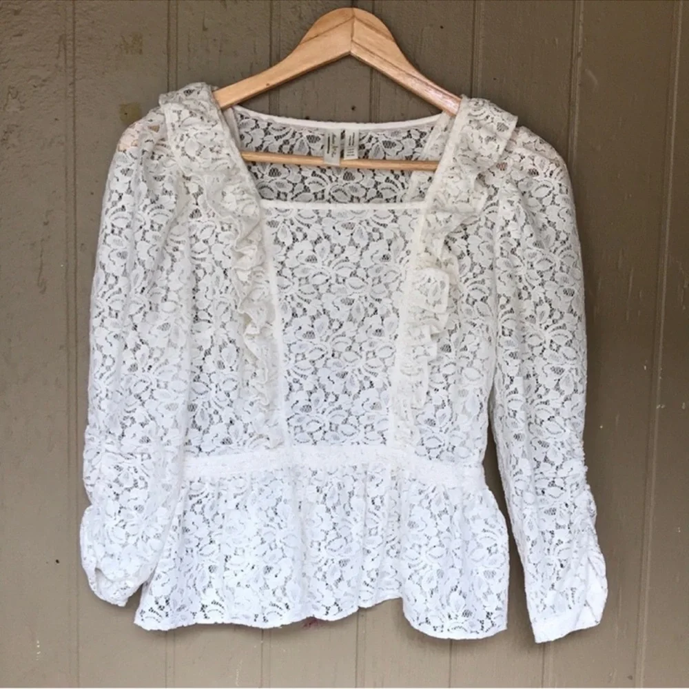 Anthropologie Meadow Rue Ivie Elegant White Lace Top